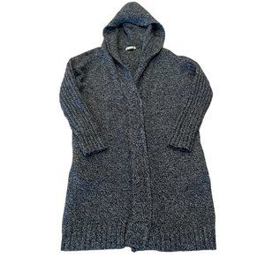 ZOA New York Wool Blend Long Hooded Sweater Cardigan Grey Front Zipper